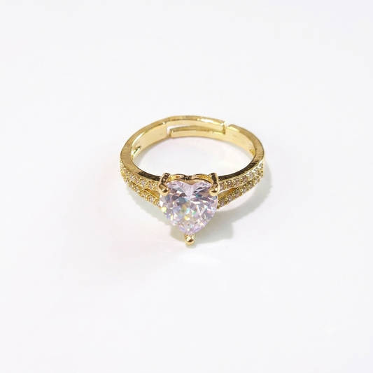 Ring|Heart-Cut Solitaire CZ Open Ring | Pavé Split Band Ring