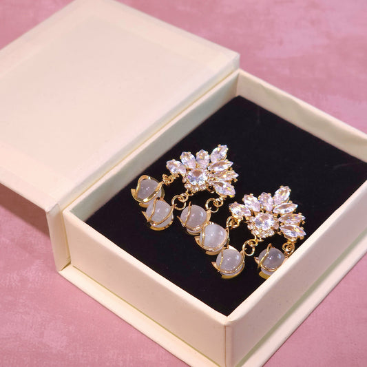 Earrings|Celestial Bloom Cat's Eye Drop Earrings | Floral Statement | Luxury Jewelry
