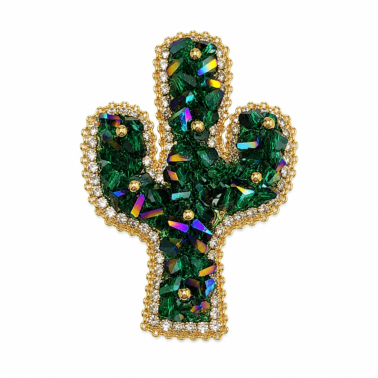 Brooch｜Emerald Green Crystal Cactus Brooch | Nature Jewelry