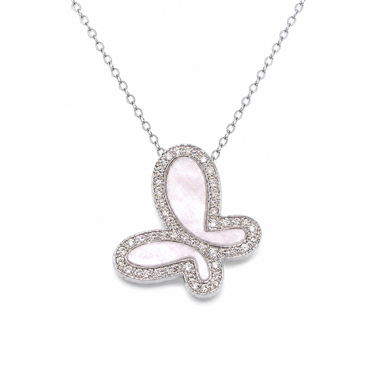 Necklace｜Elegant Butterfly Mother of Pearl Pendant Necklace with CZ Accent