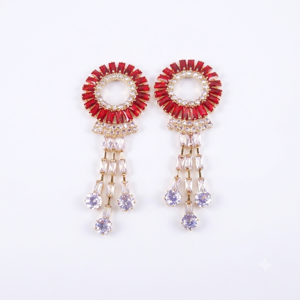 Earrings｜Crimson Bloom Tassel Earrings | Floral Statement | Evening Jewelry