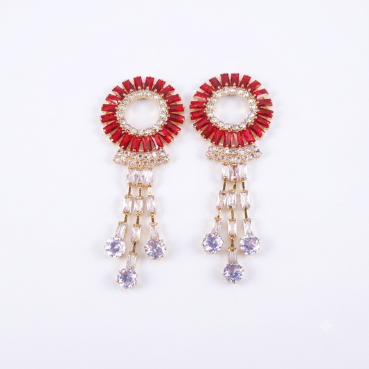 Earrings｜Crimson Bloom Tassel Earrings | Floral Statement | Evening Jewelry