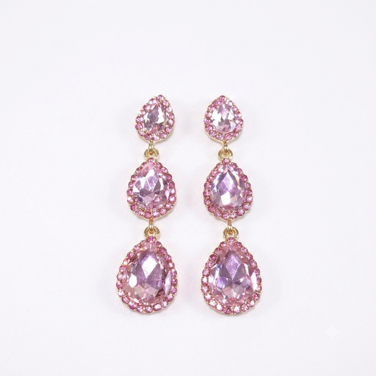 Earrings｜Blush Cascade Triple Pear Drop Earrings | Statement Earrings | Evening Jewelry
