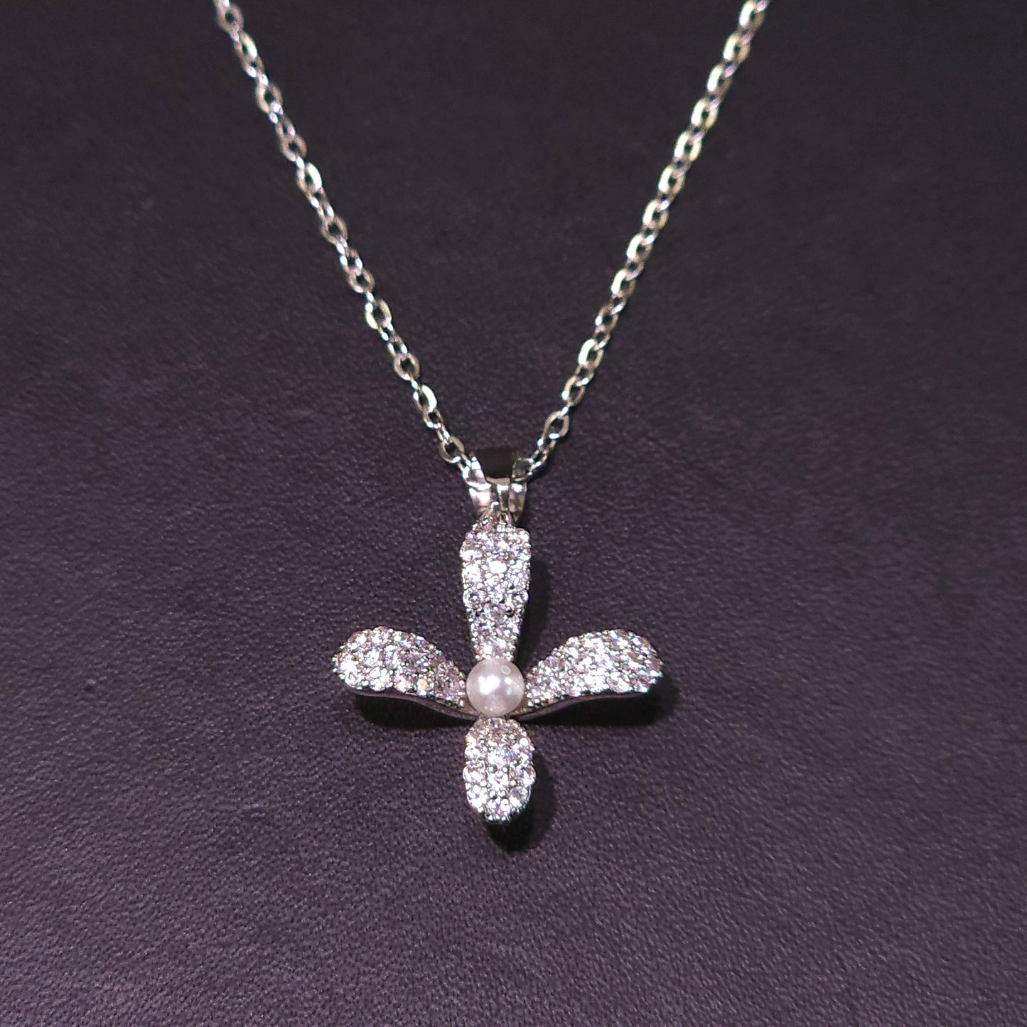 Necklace｜Silver Bloom Pearl Pendant Necklace | Sparkling CZ Floral Charm