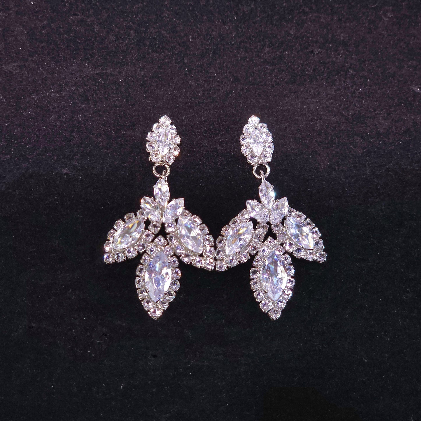 Earrings｜Silver Regal Leaf Drop Earrings | Marquise CZ Statement Sparkle