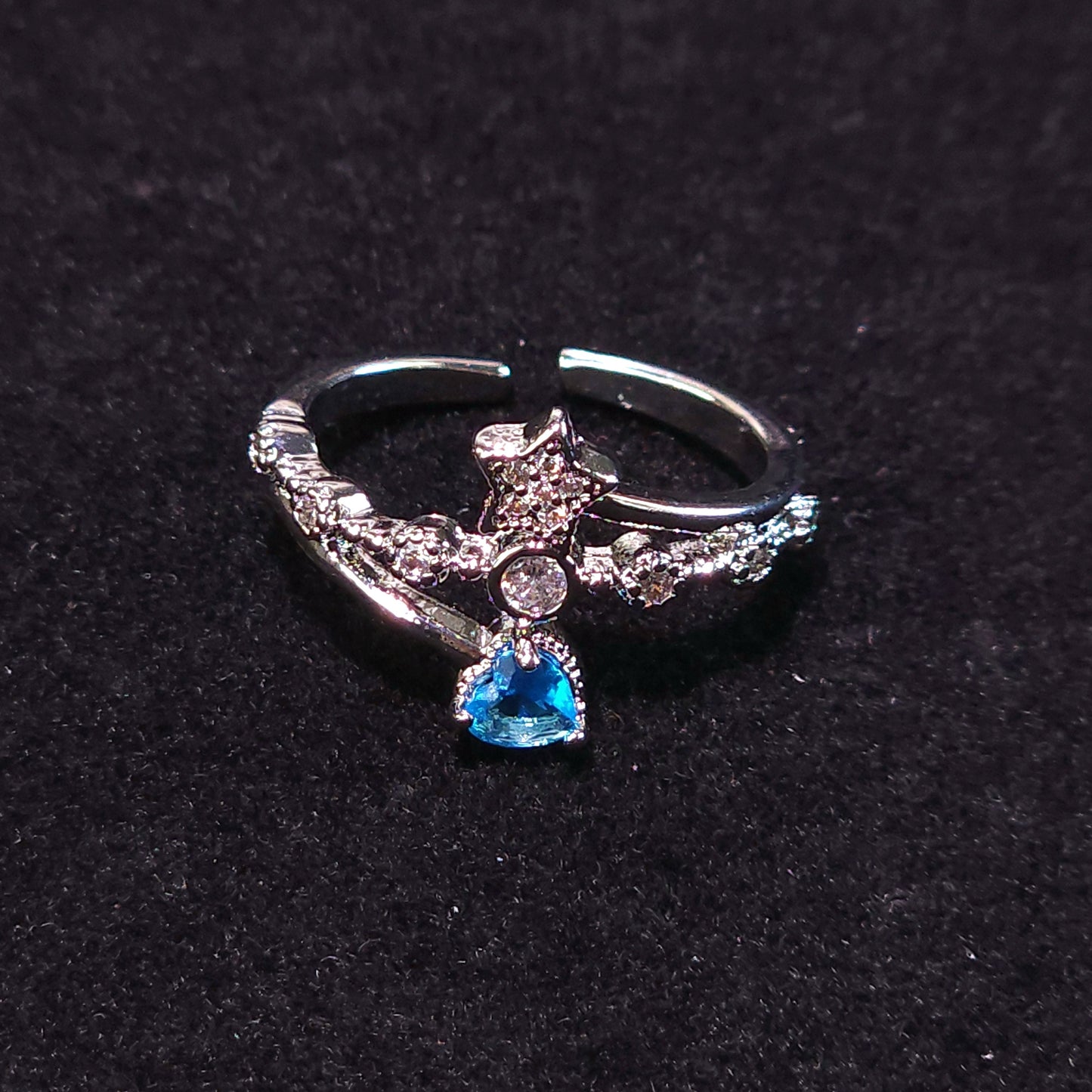 Ring｜Celestial Blue Heart Open Ring | Star Ring | Heart CZ Ring