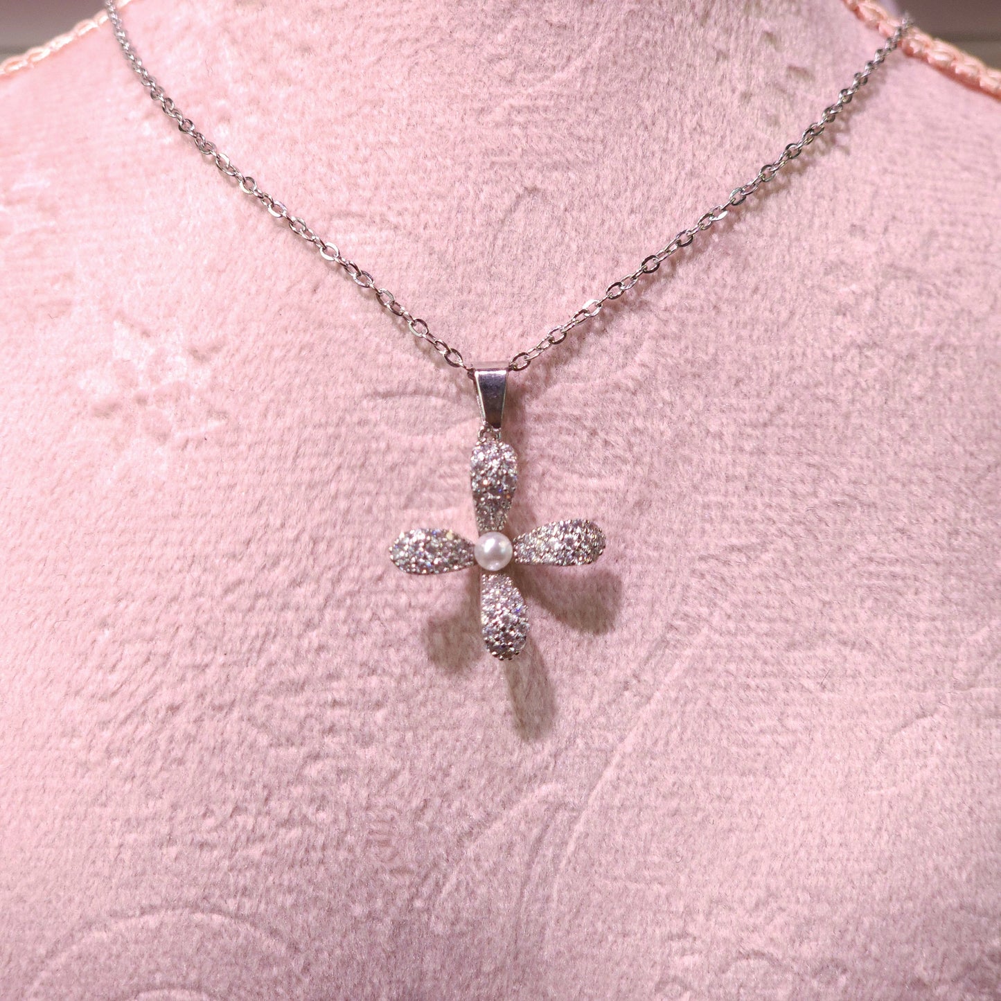 Necklace｜Silver Bloom Pearl Pendant Necklace | Sparkling CZ Floral Charm