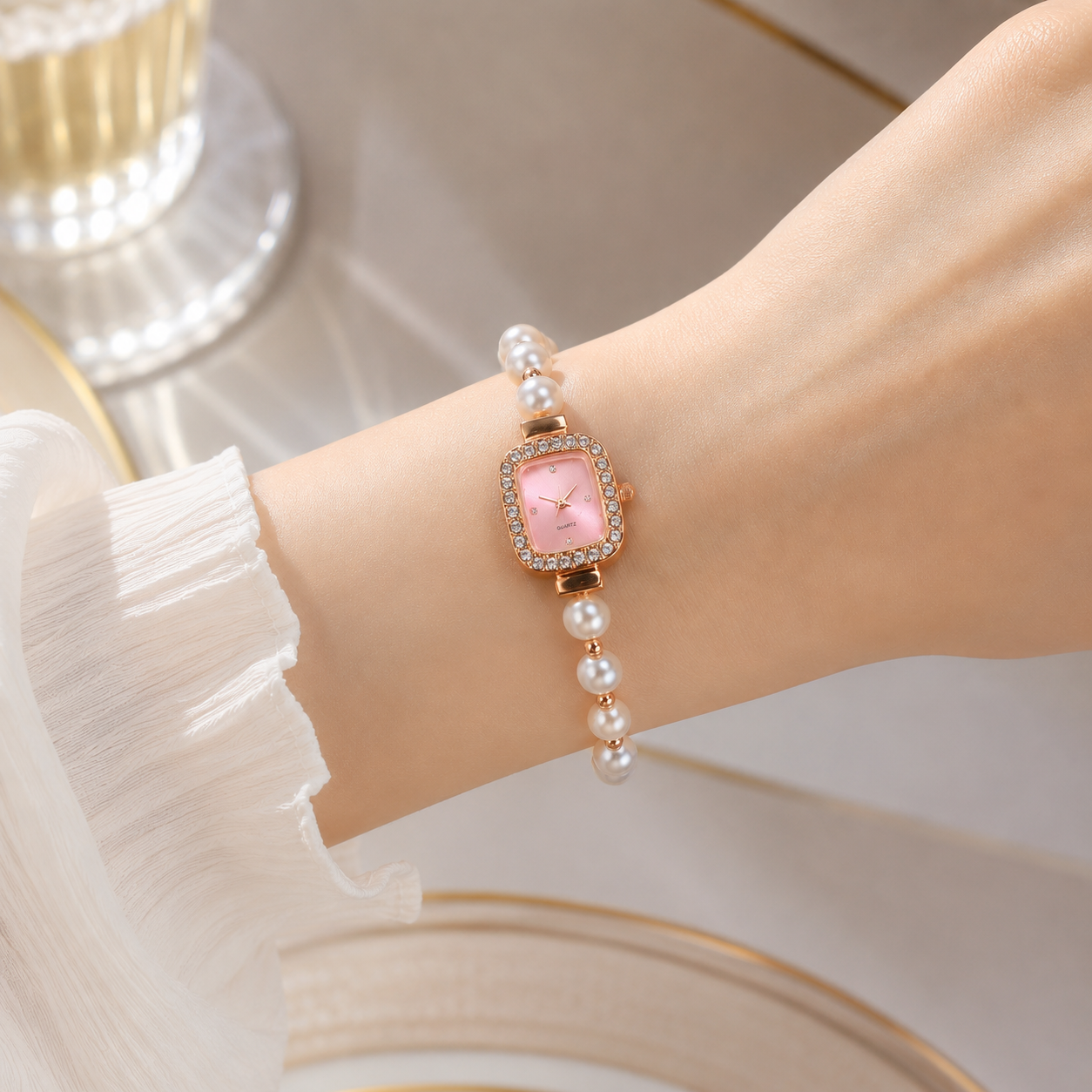 Watch|Elegant Pearl Drawstring Bracelet Watch for Women | Adjustable Bolo Chain Cushion Face | Multi-color Options