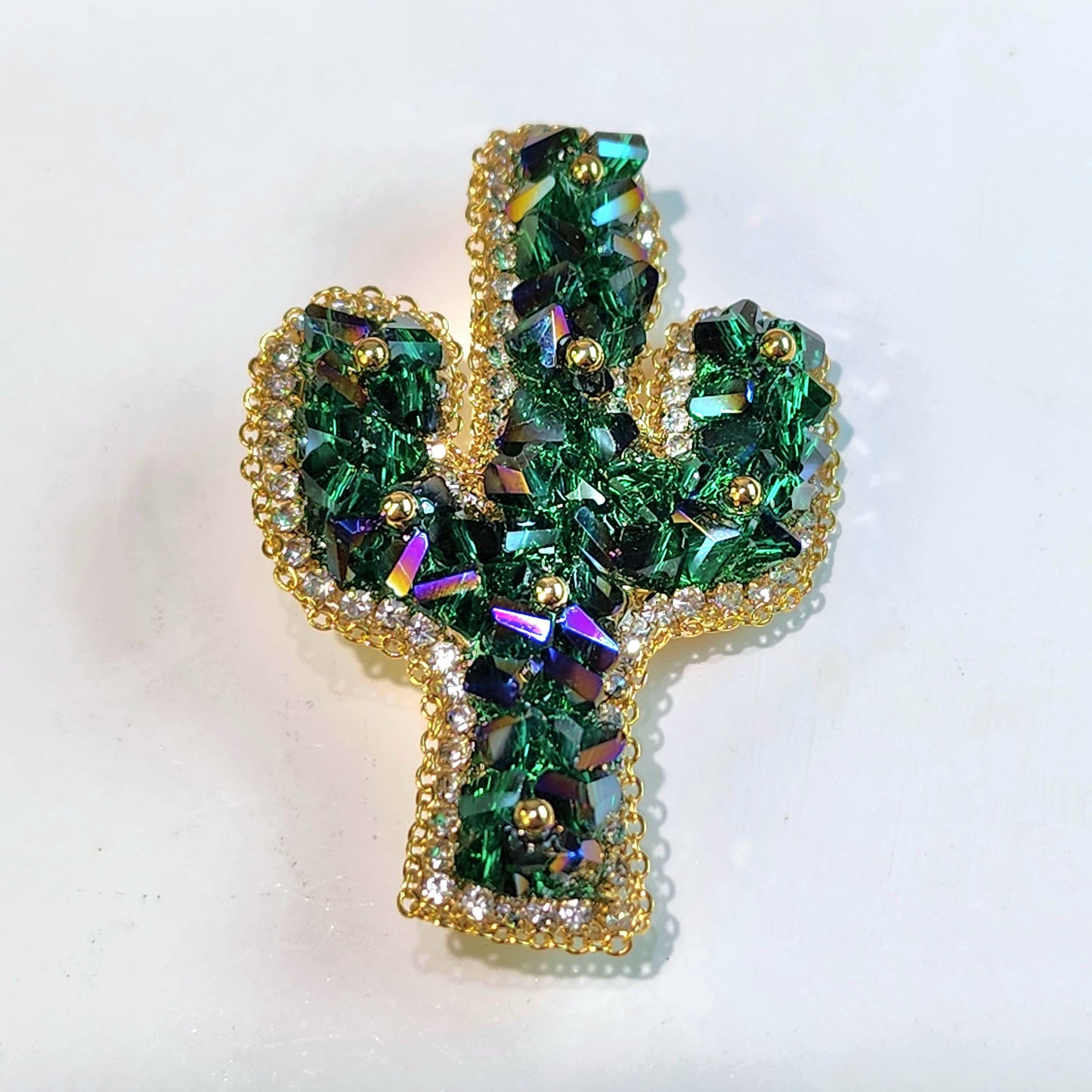 Brooch｜Emerald Green Crystal Cactus Brooch | Nature Jewelry