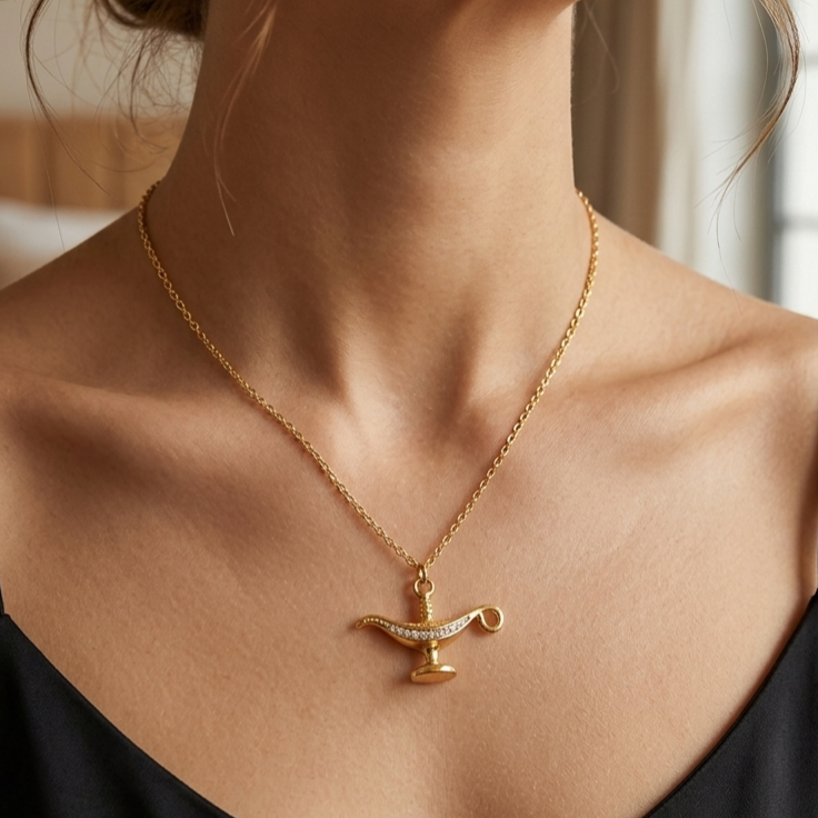 Necklace｜Golden Magic Lamp Pendant Necklace | Arabian Fantasy Charm